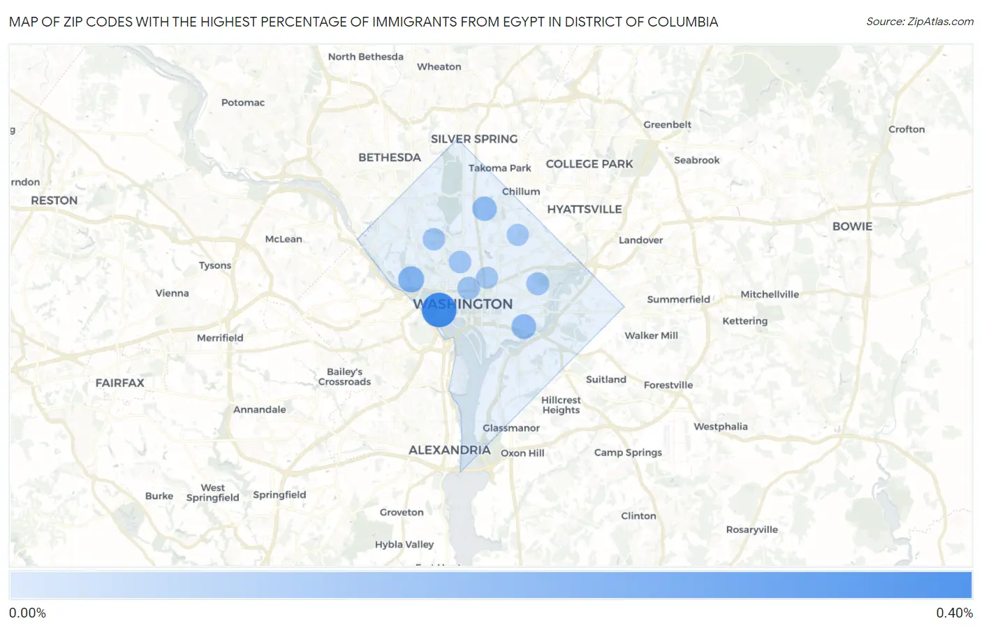 Zip Codes with the Highest Percentage of Immigrants from Egypt in District Of Columbia Map