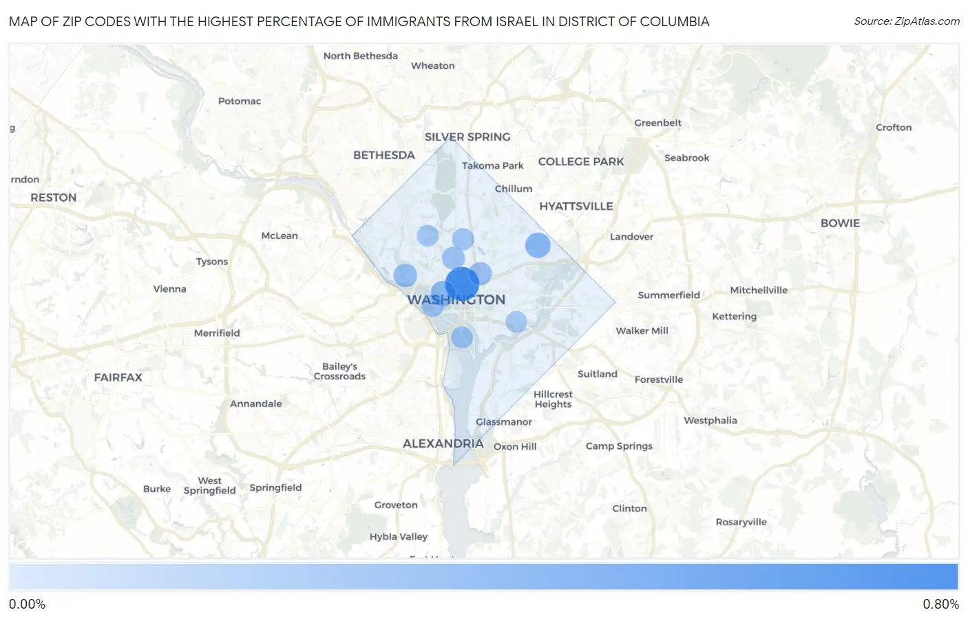 Zip Codes with the Highest Percentage of Immigrants from Israel in District Of Columbia Map