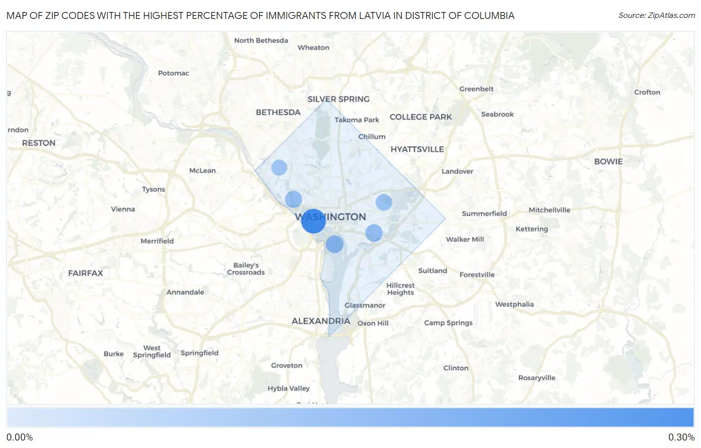 Zip Codes with the Highest Percentage of Immigrants from Latvia in District Of Columbia Map