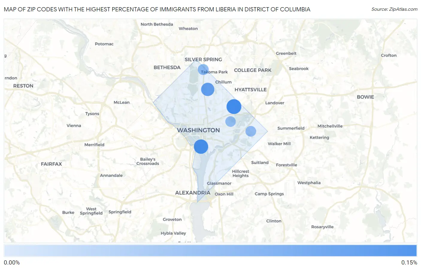 Zip Codes with the Highest Percentage of Immigrants from Liberia in District Of Columbia Map