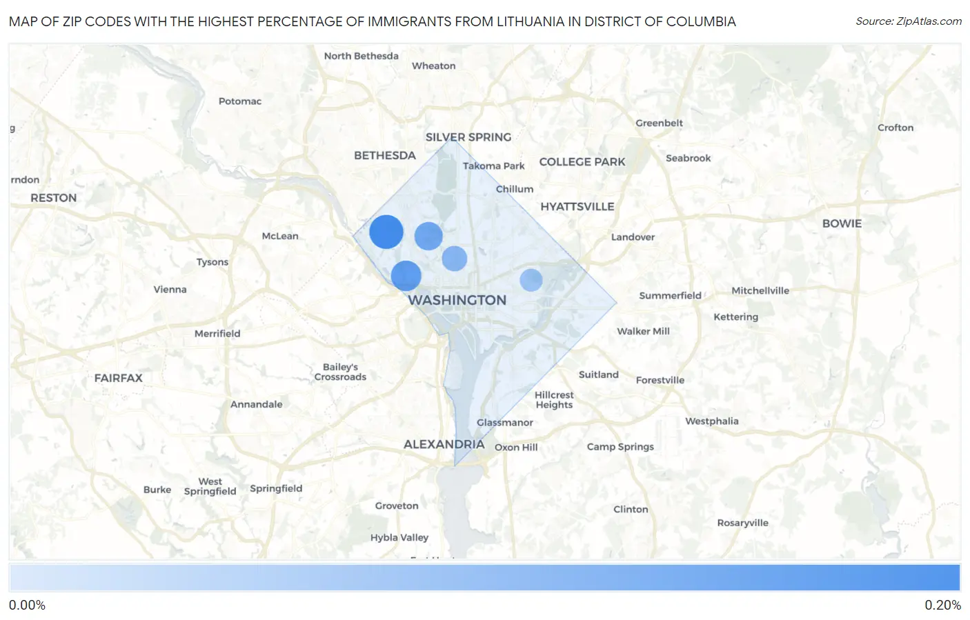 Zip Codes with the Highest Percentage of Immigrants from Lithuania in District Of Columbia Map