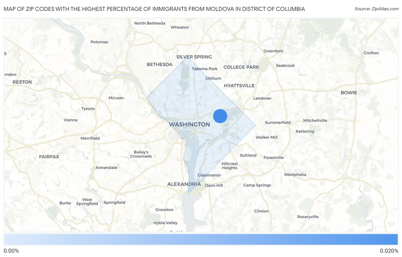 Zip Codes with the Highest Percentage of Immigrants from Moldova in District Of Columbia Map