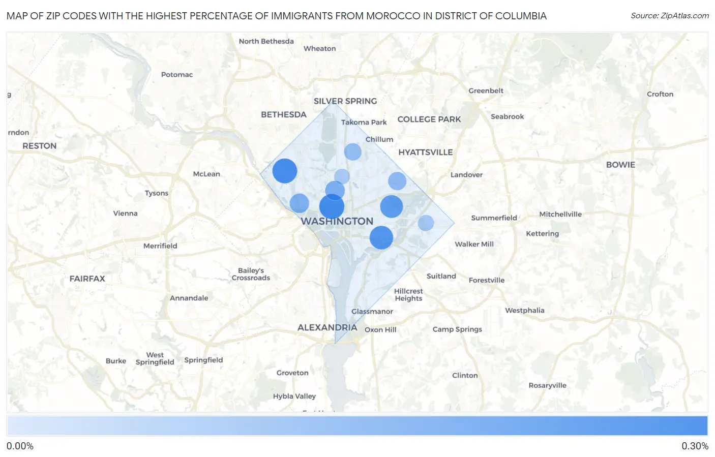 Zip Codes with the Highest Percentage of Immigrants from Morocco in District Of Columbia Map