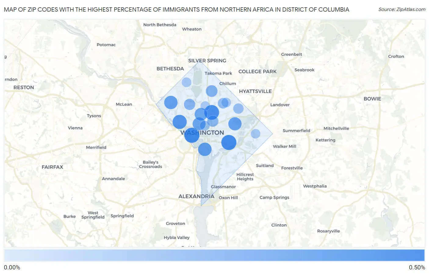Zip Codes with the Highest Percentage of Immigrants from Northern Africa in District Of Columbia Map