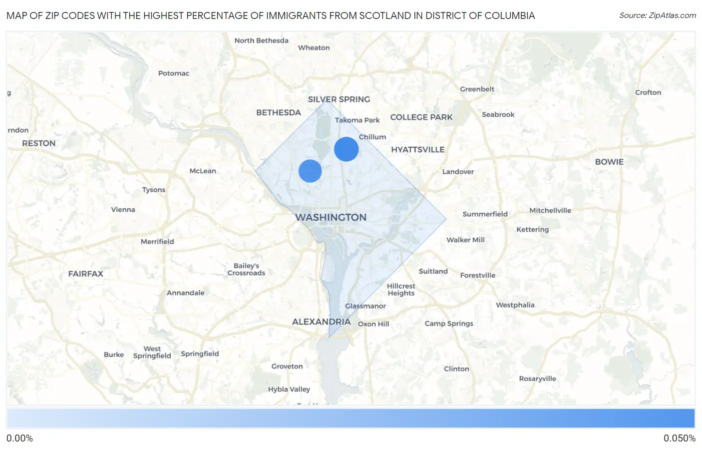 Zip Codes with the Highest Percentage of Immigrants from Scotland in District Of Columbia Map