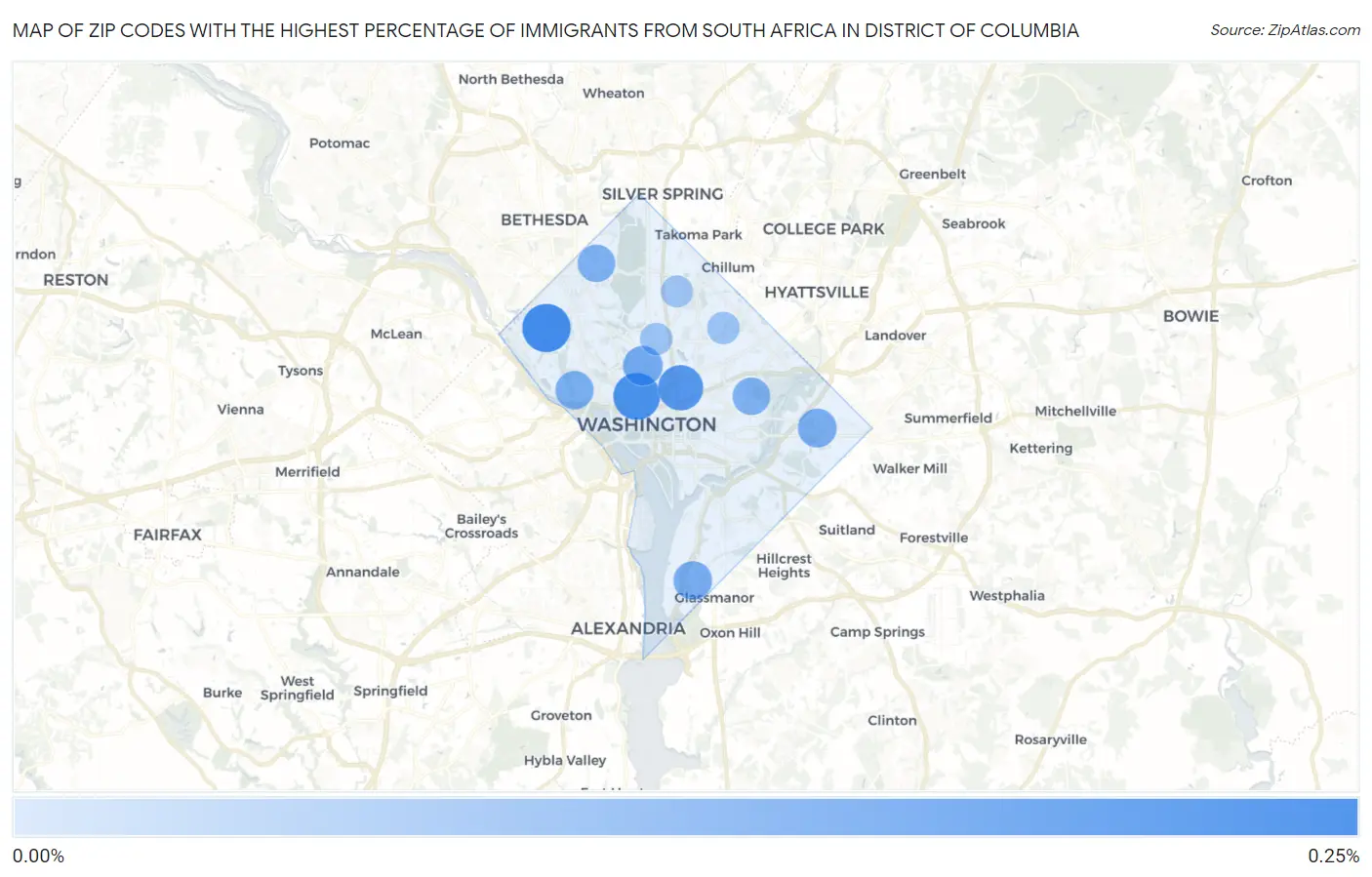 Zip Codes with the Highest Percentage of Immigrants from South Africa in District Of Columbia Map