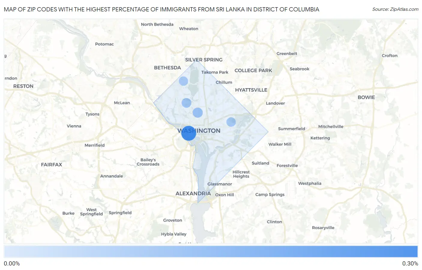 Zip Codes with the Highest Percentage of Immigrants from Sri Lanka in District Of Columbia Map