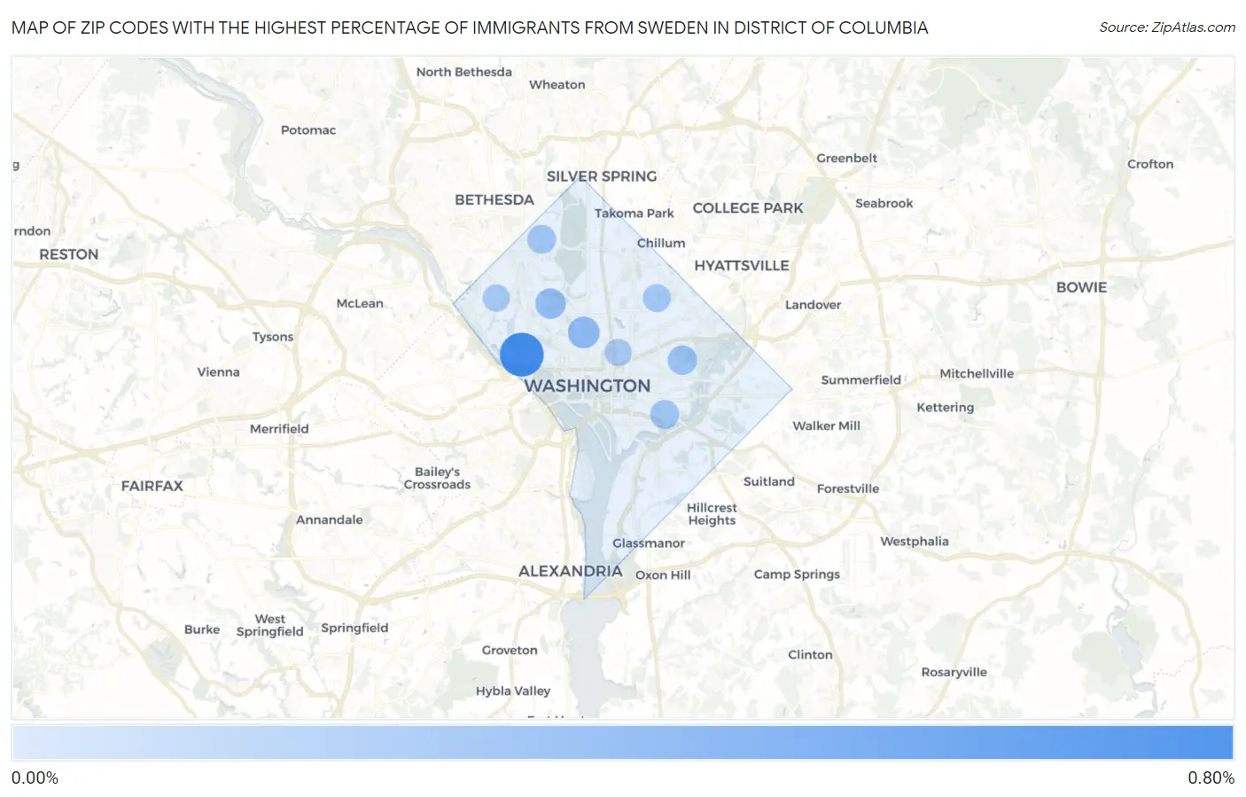 Zip Codes with the Highest Percentage of Immigrants from Sweden in District Of Columbia Map