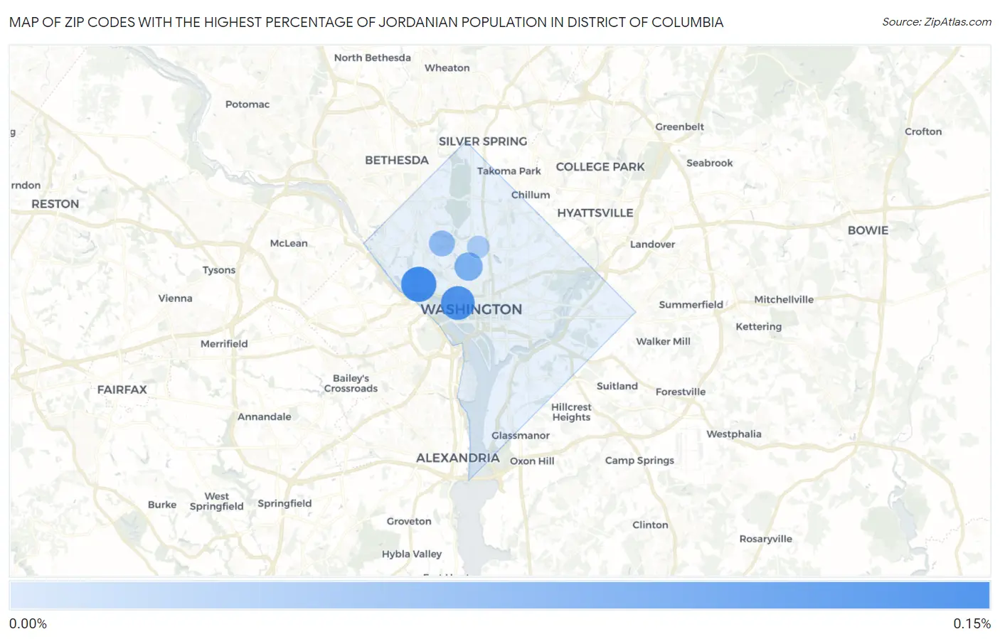 Zip Codes with the Highest Percentage of Jordanian Population in District Of Columbia Map
