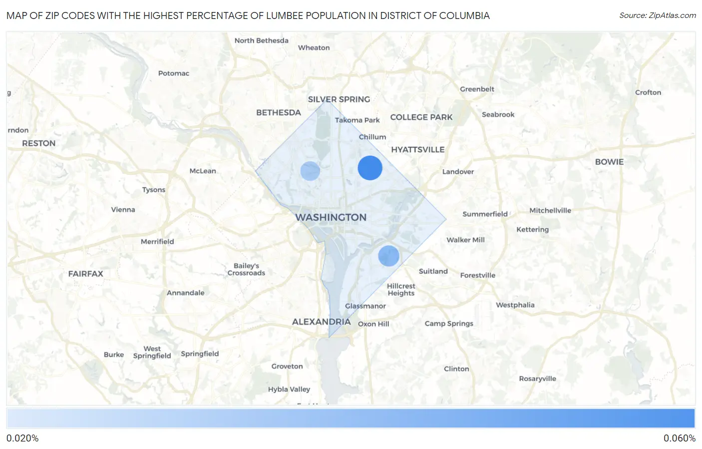 Zip Codes with the Highest Percentage of Lumbee Population in District Of Columbia Map