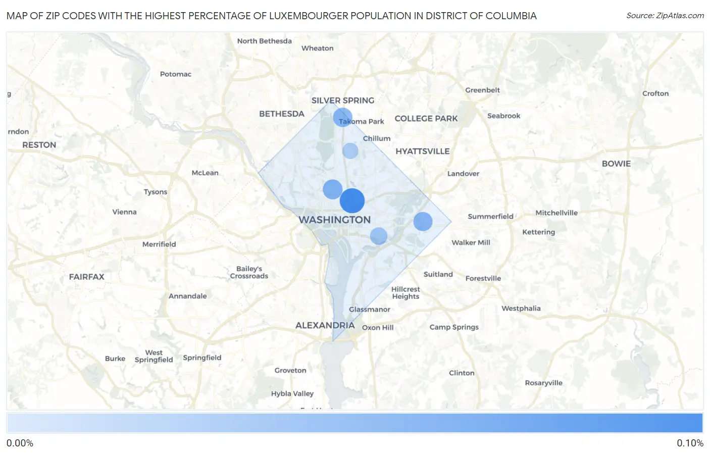Zip Codes with the Highest Percentage of Luxembourger Population in District Of Columbia Map