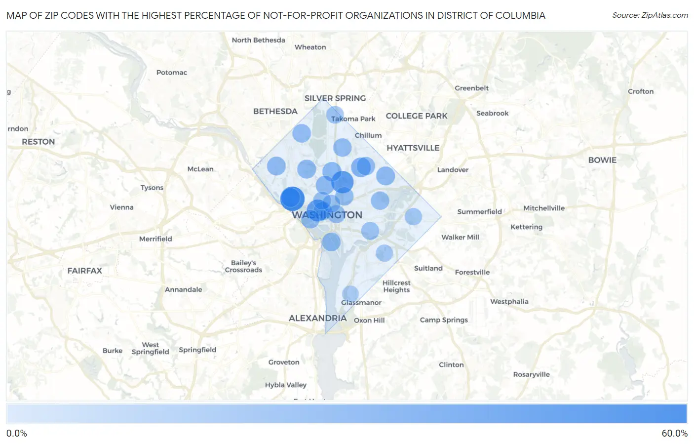 Zip Codes with the Highest Percentage of Not-for-profit Organizations in District Of Columbia Map