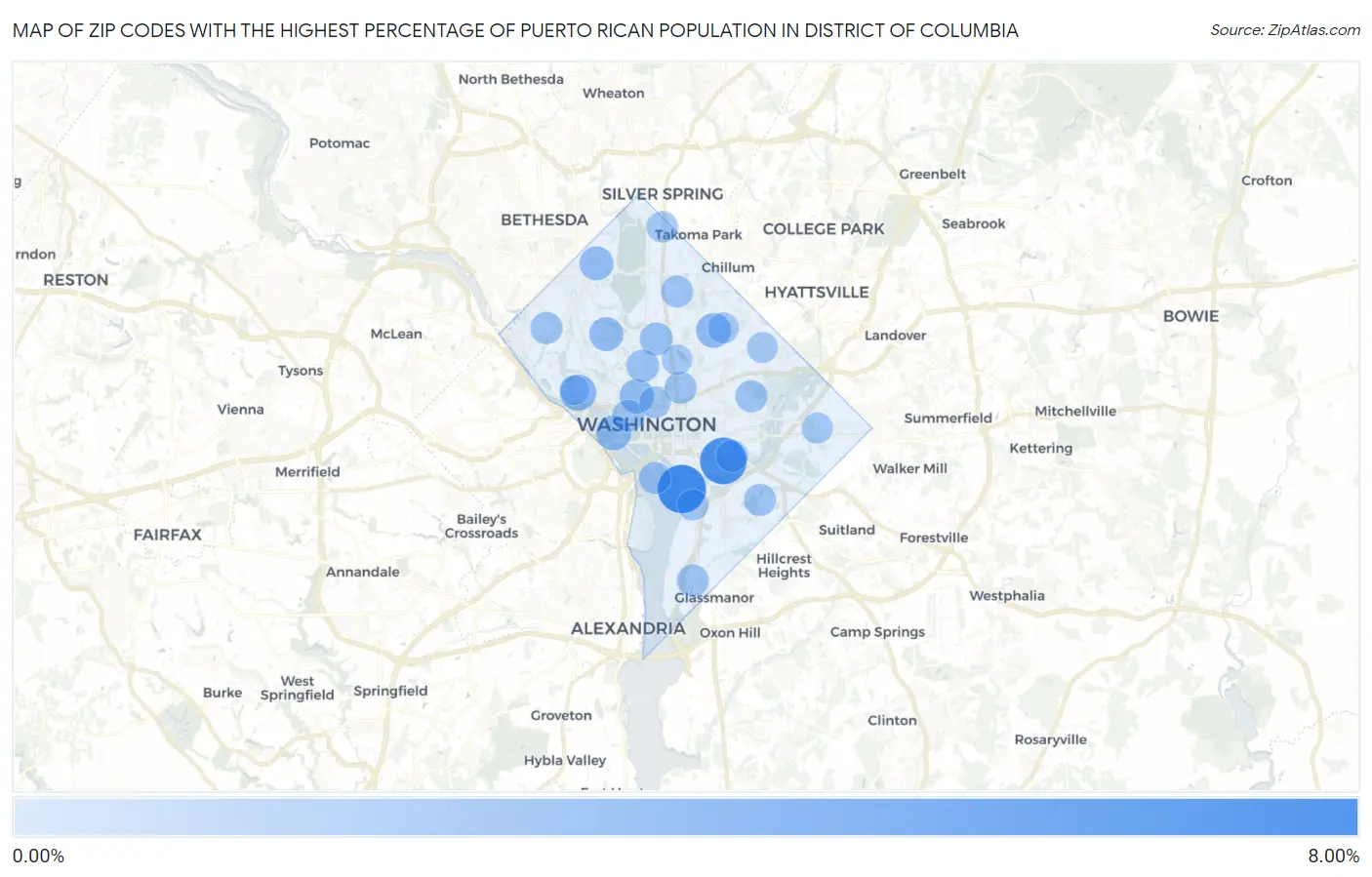 Zip Codes with the Highest Percentage of Puerto Rican Population in District Of Columbia Map