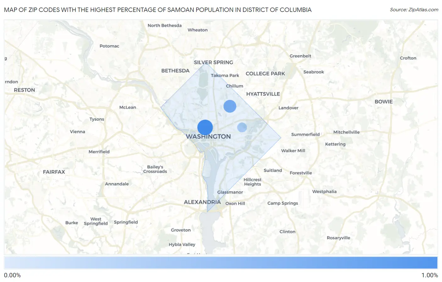Zip Codes with the Highest Percentage of Samoan Population in District Of Columbia Map