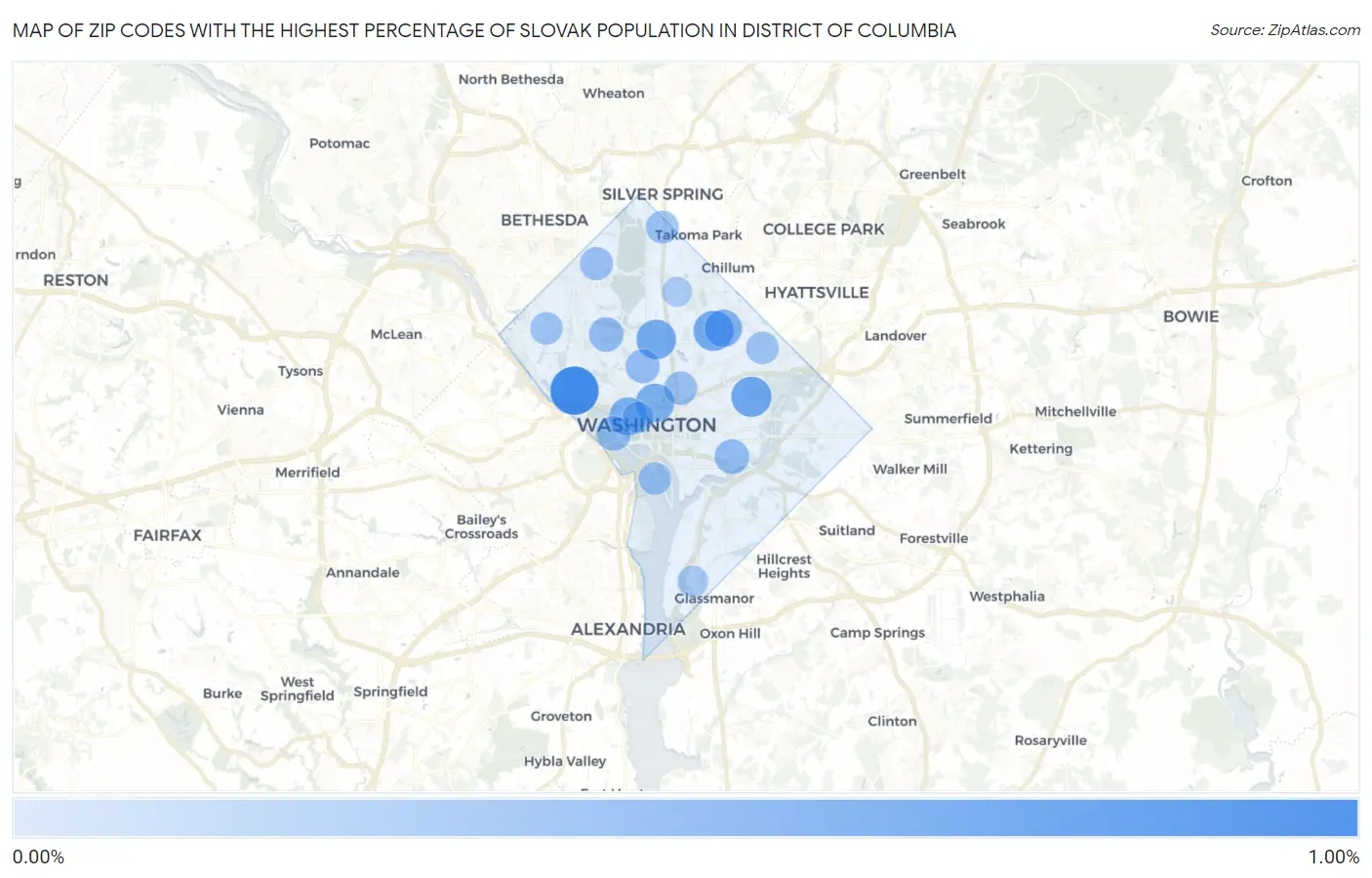 Zip Codes with the Highest Percentage of Slovak Population in District Of Columbia Map