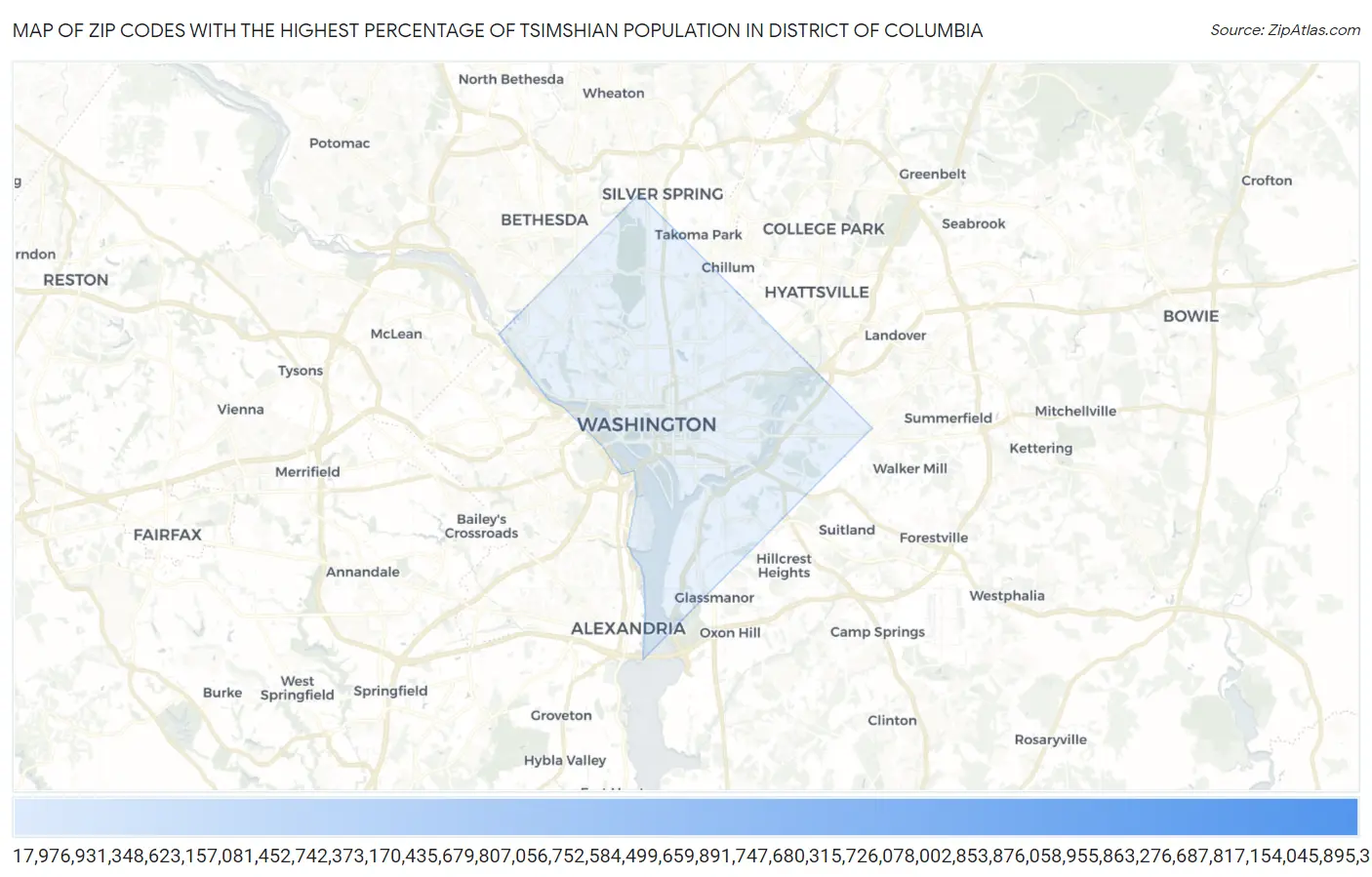 Zip Codes with the Highest Percentage of Tsimshian Population in District Of Columbia Map