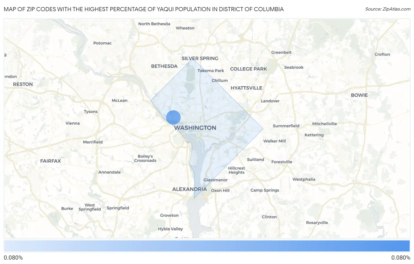 Zip Codes with the Highest Percentage of Yaqui Population in District Of Columbia Map