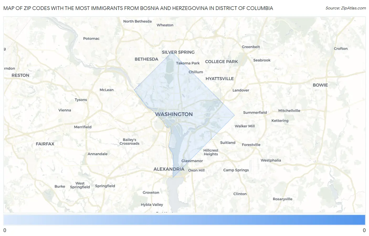 Zip Codes with the Most Immigrants from Bosnia and Herzegovina in District Of Columbia Map