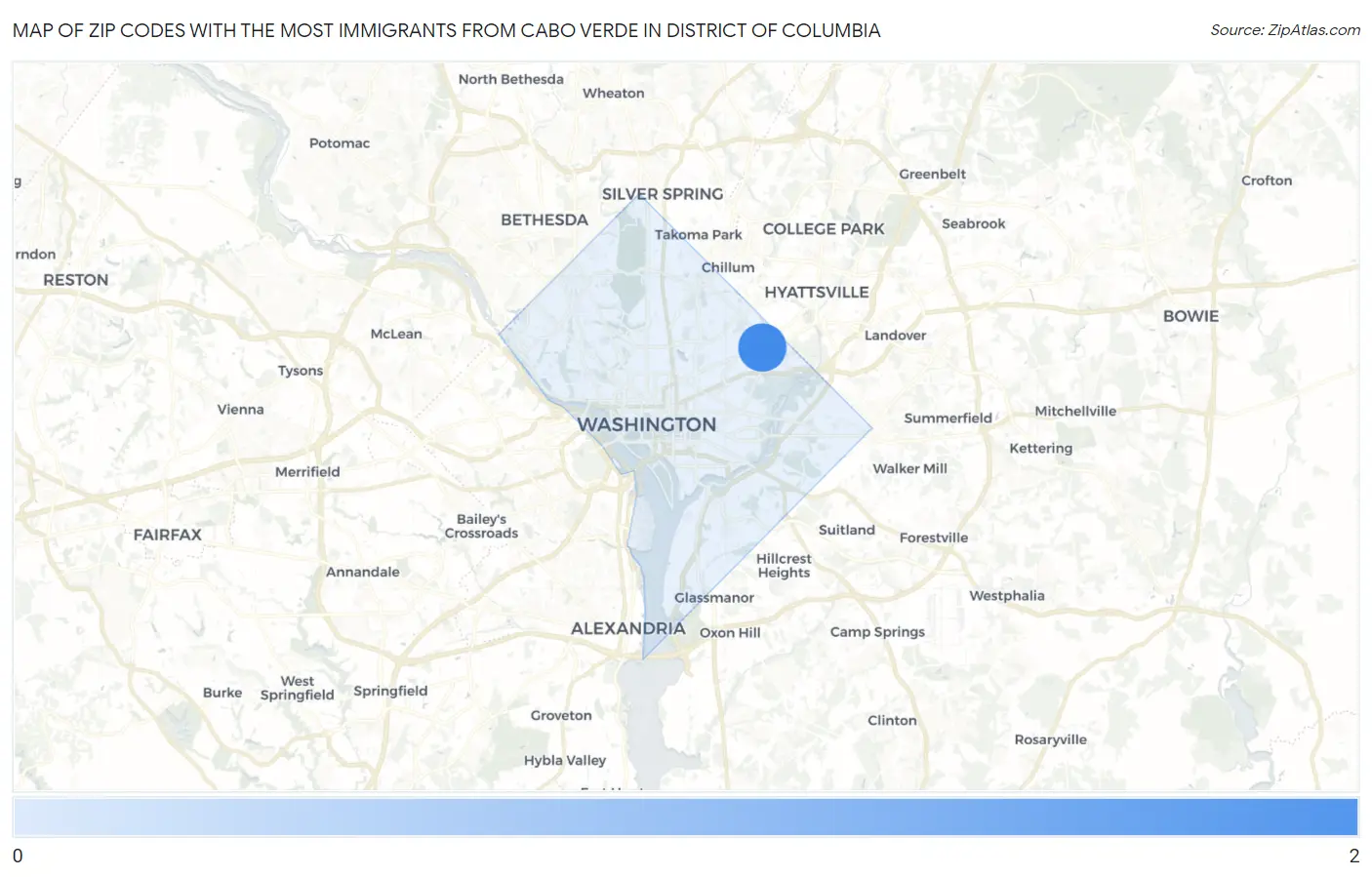 Zip Codes with the Most Immigrants from Cabo Verde in District Of Columbia Map