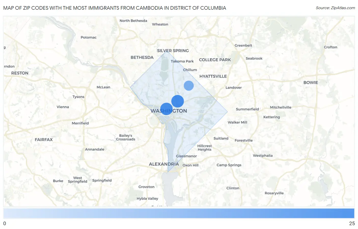 Zip Codes with the Most Immigrants from Cambodia in District Of Columbia Map