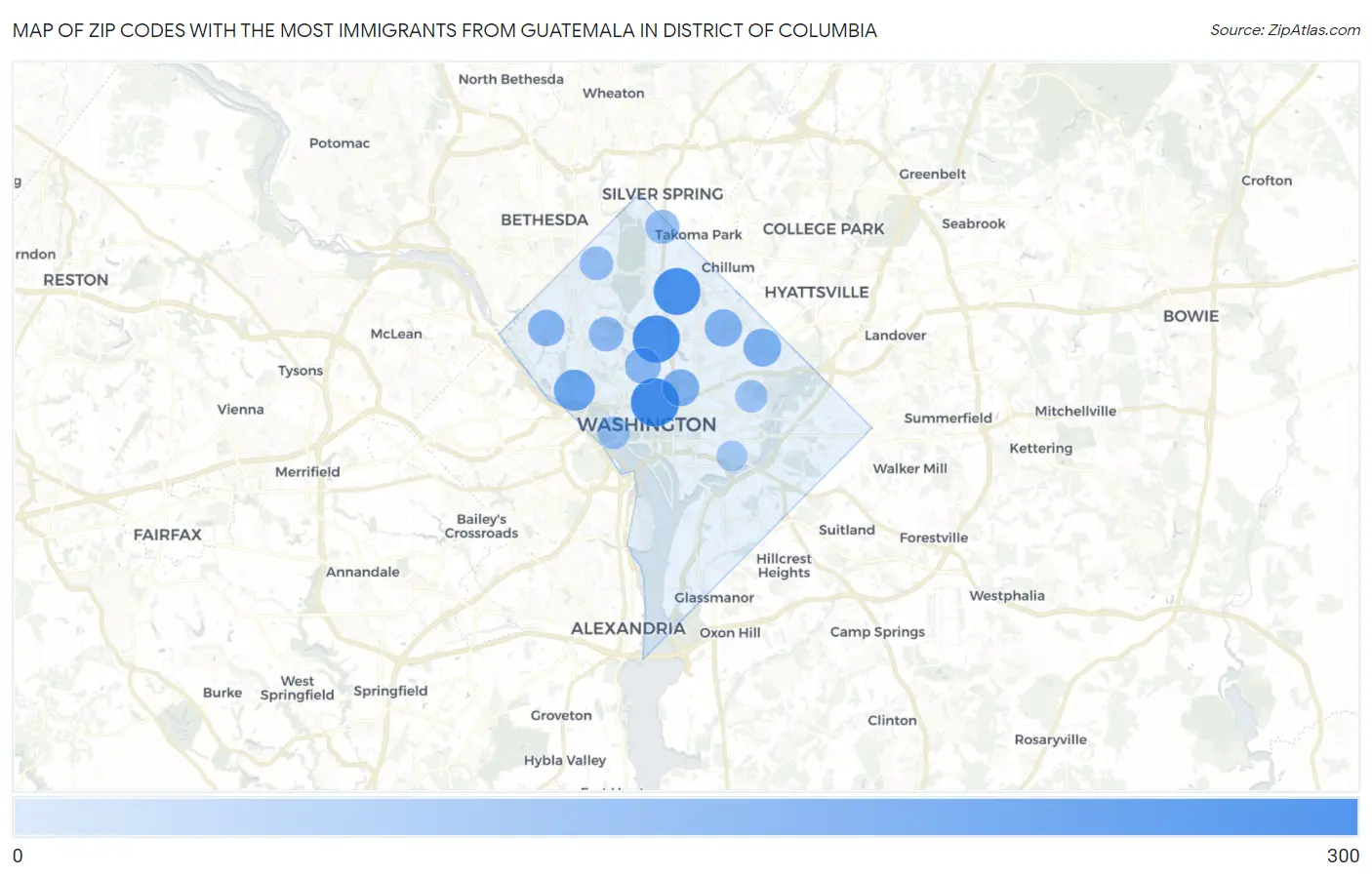 Zip Codes with the Most Immigrants from Guatemala in District Of Columbia Map
