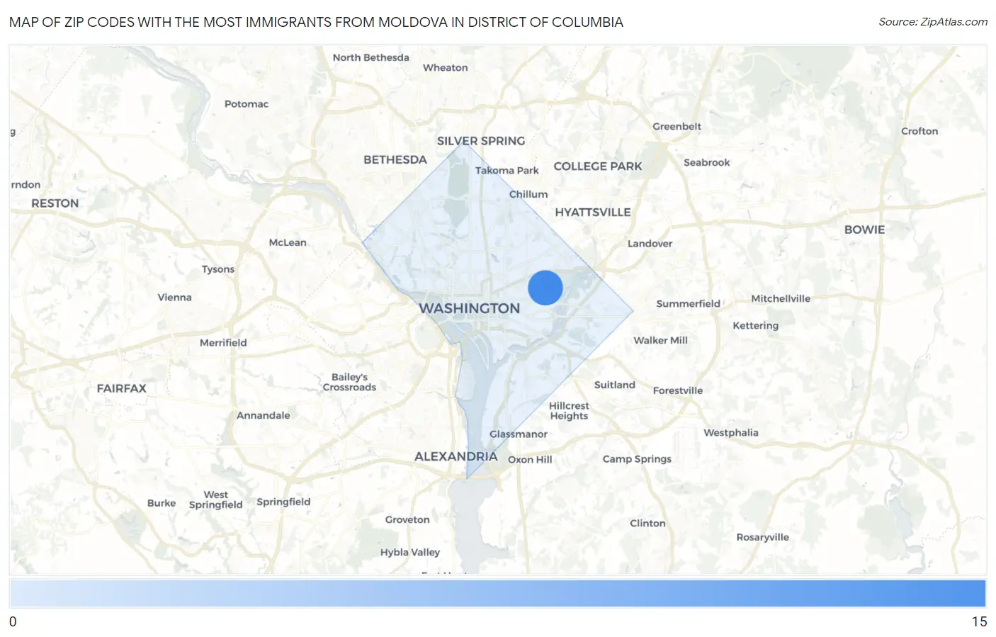 Zip Codes with the Most Immigrants from Moldova in District Of Columbia Map