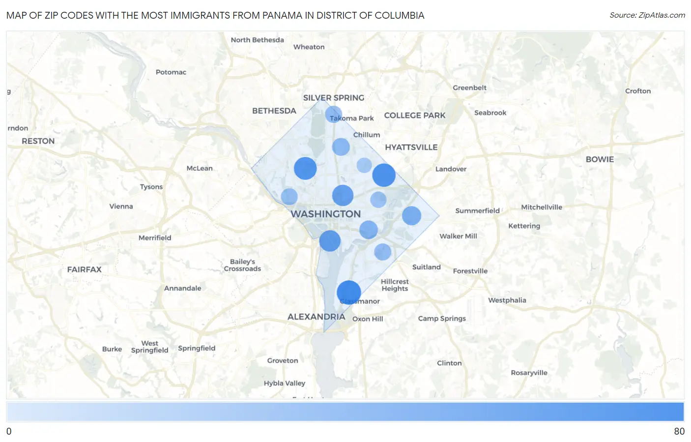Zip Codes with the Most Immigrants from Panama in District Of Columbia Map