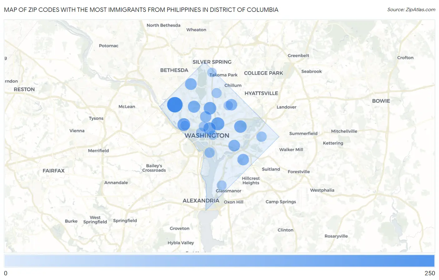 Zip Codes with the Most Immigrants from Philippines in District Of Columbia Map