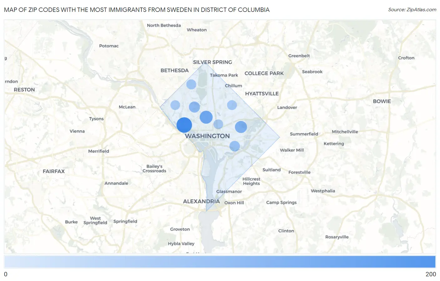 Zip Codes with the Most Immigrants from Sweden in District Of Columbia Map