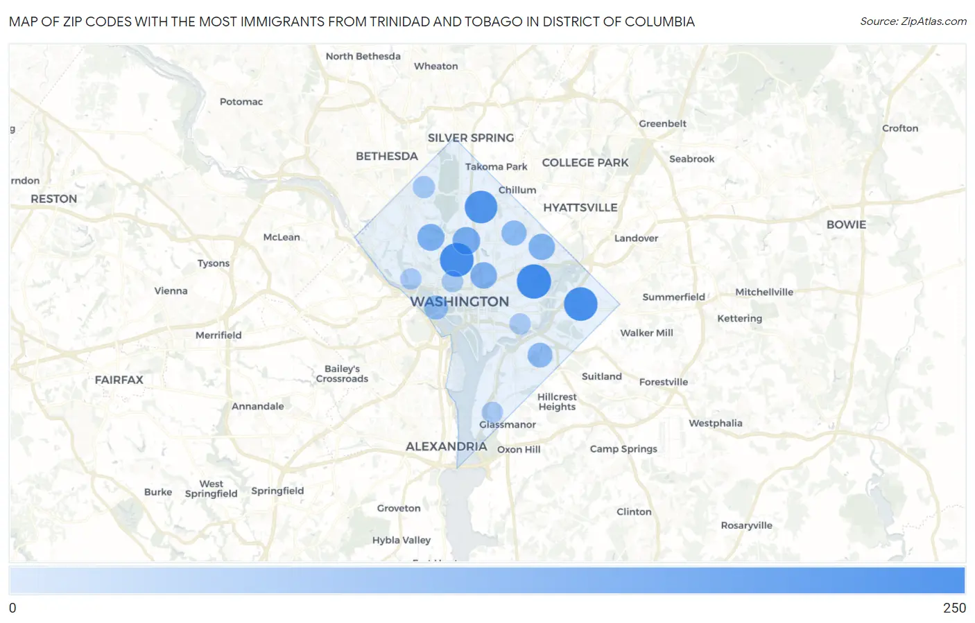 Zip Codes with the Most Immigrants from Trinidad and Tobago in District Of Columbia Map
