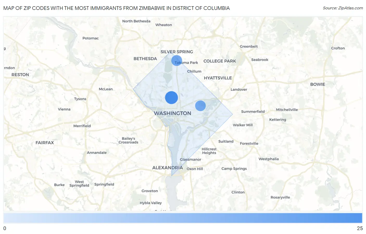 Zip Codes with the Most Immigrants from Zimbabwe in District Of Columbia Map