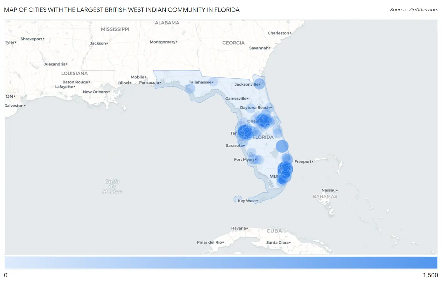 Cities with the Largest British West Indian Community in Florida Map