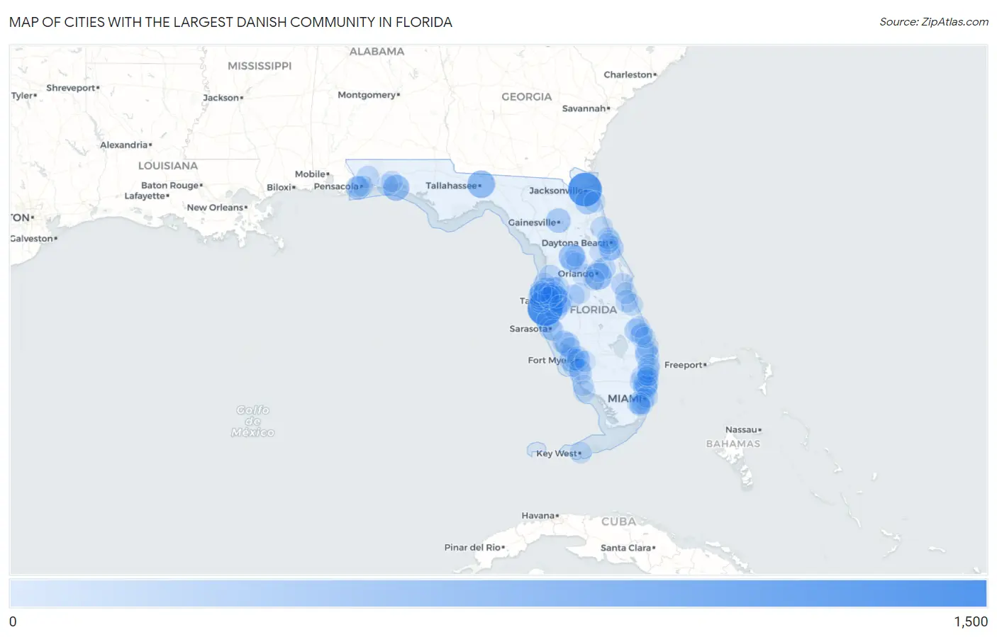 Cities with the Largest Danish Community in Florida Map