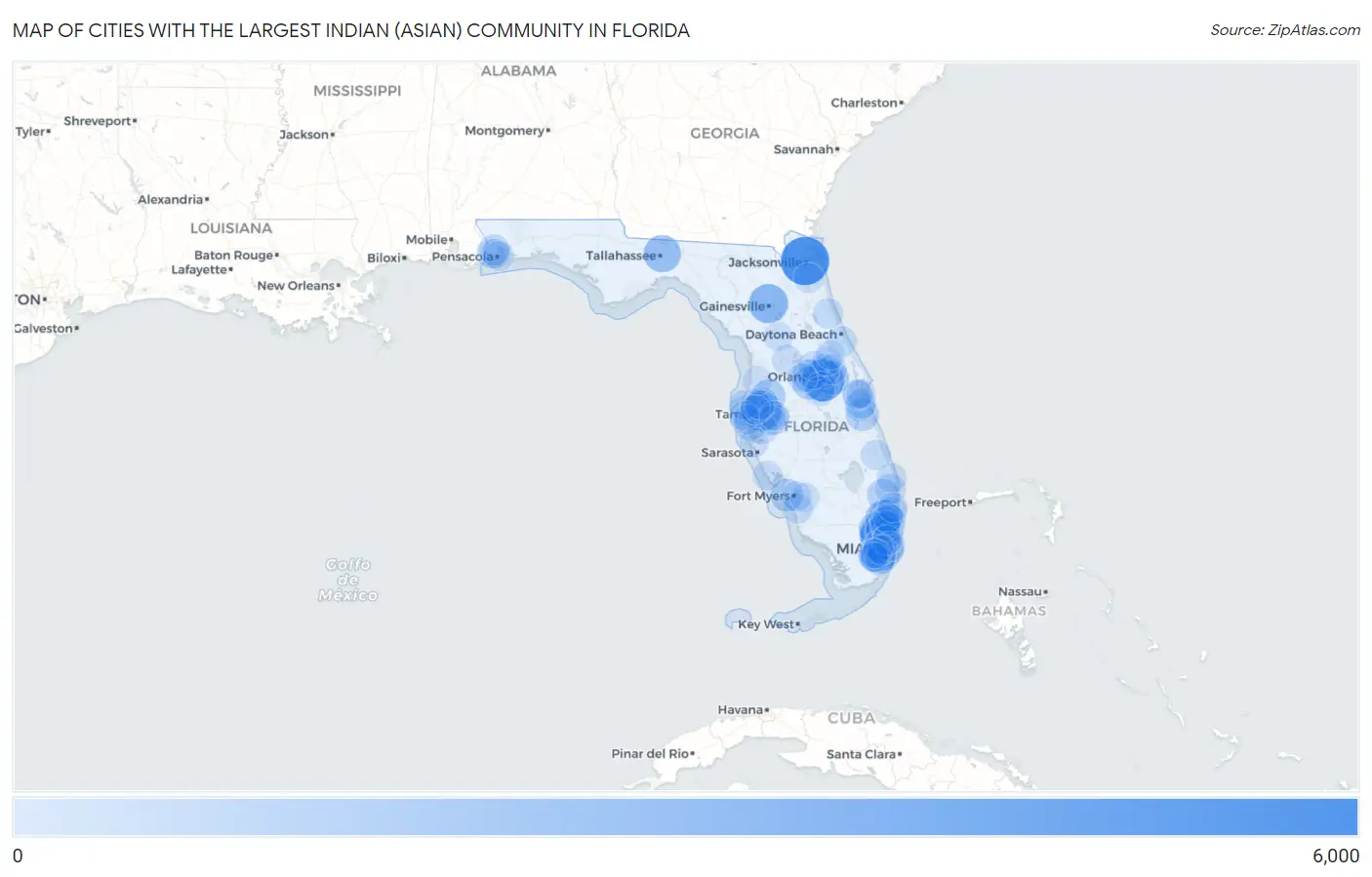 Cities with the Largest Indian (Asian) Community in Florida Map