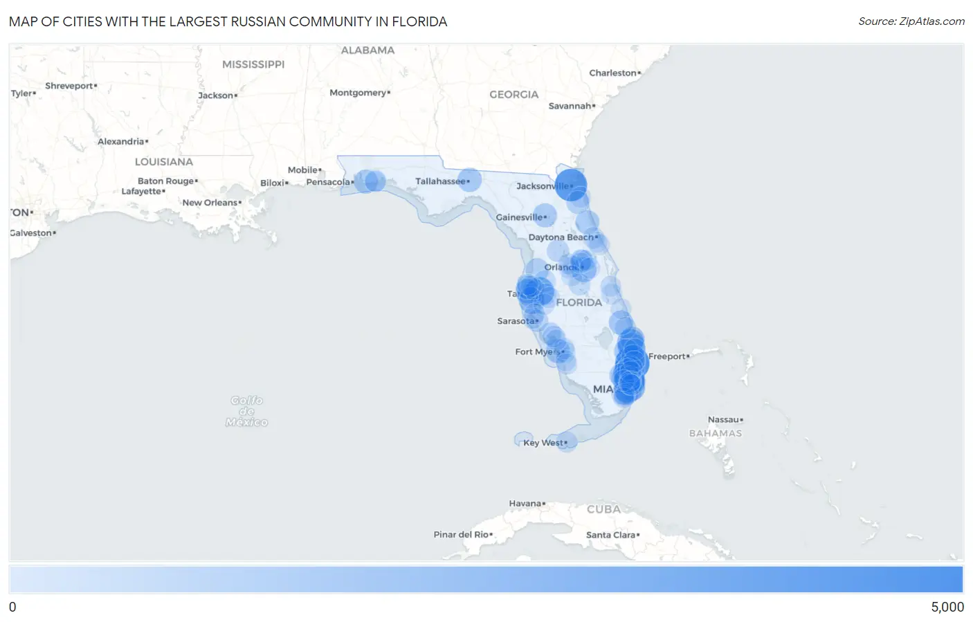 Cities with the Largest Russian Community in Florida Map