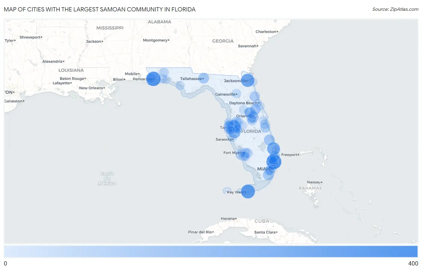 Cities with the Largest Samoan Community in Florida Map