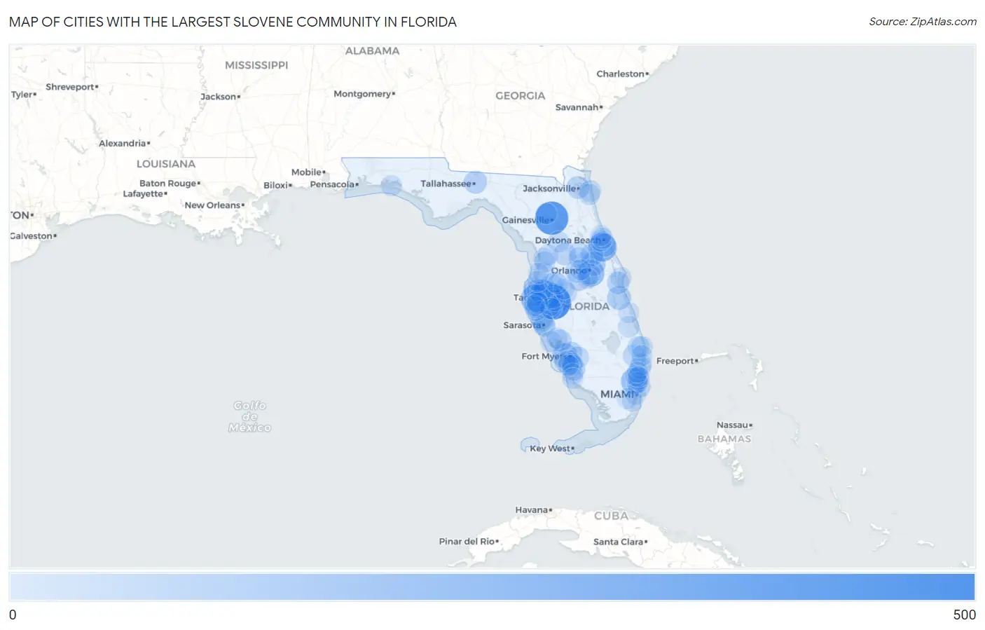 Cities with the Largest Slovene Community in Florida Map