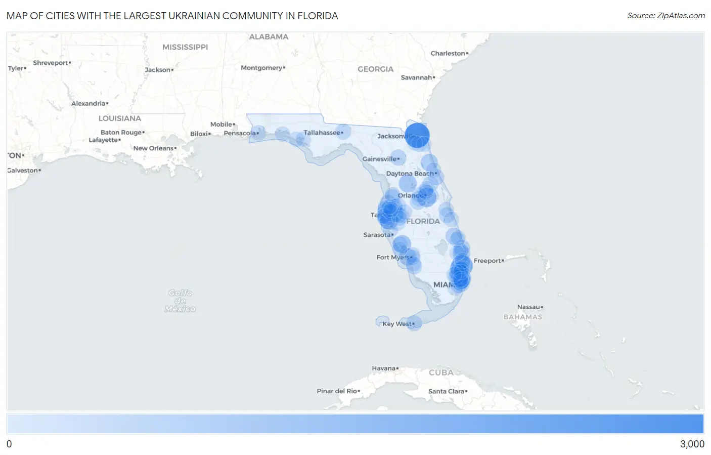 Cities with the Largest Ukrainian Community in Florida Map