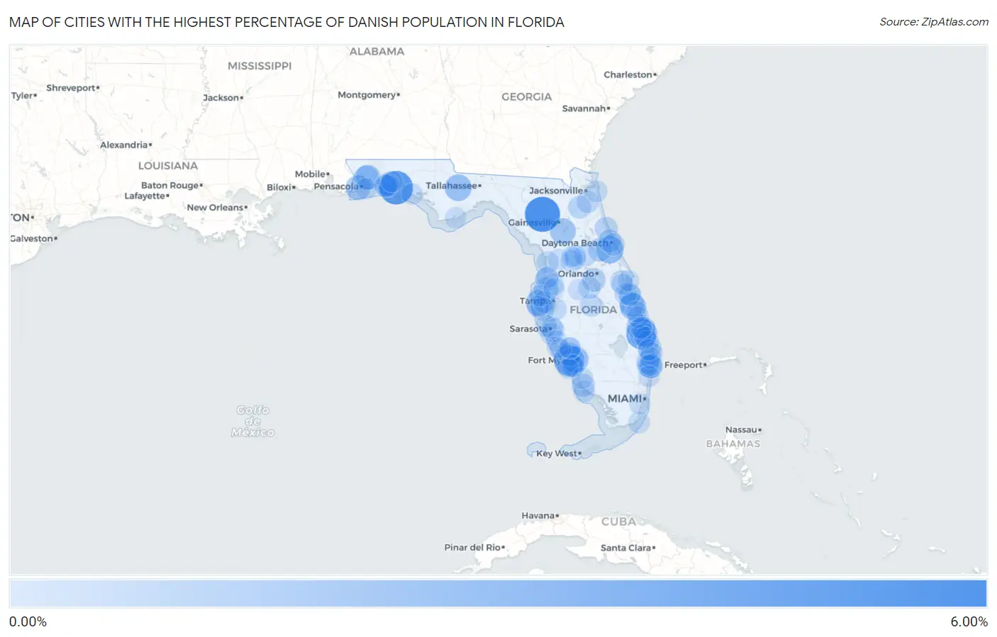 Cities with the Highest Percentage of Danish Population in Florida Map
