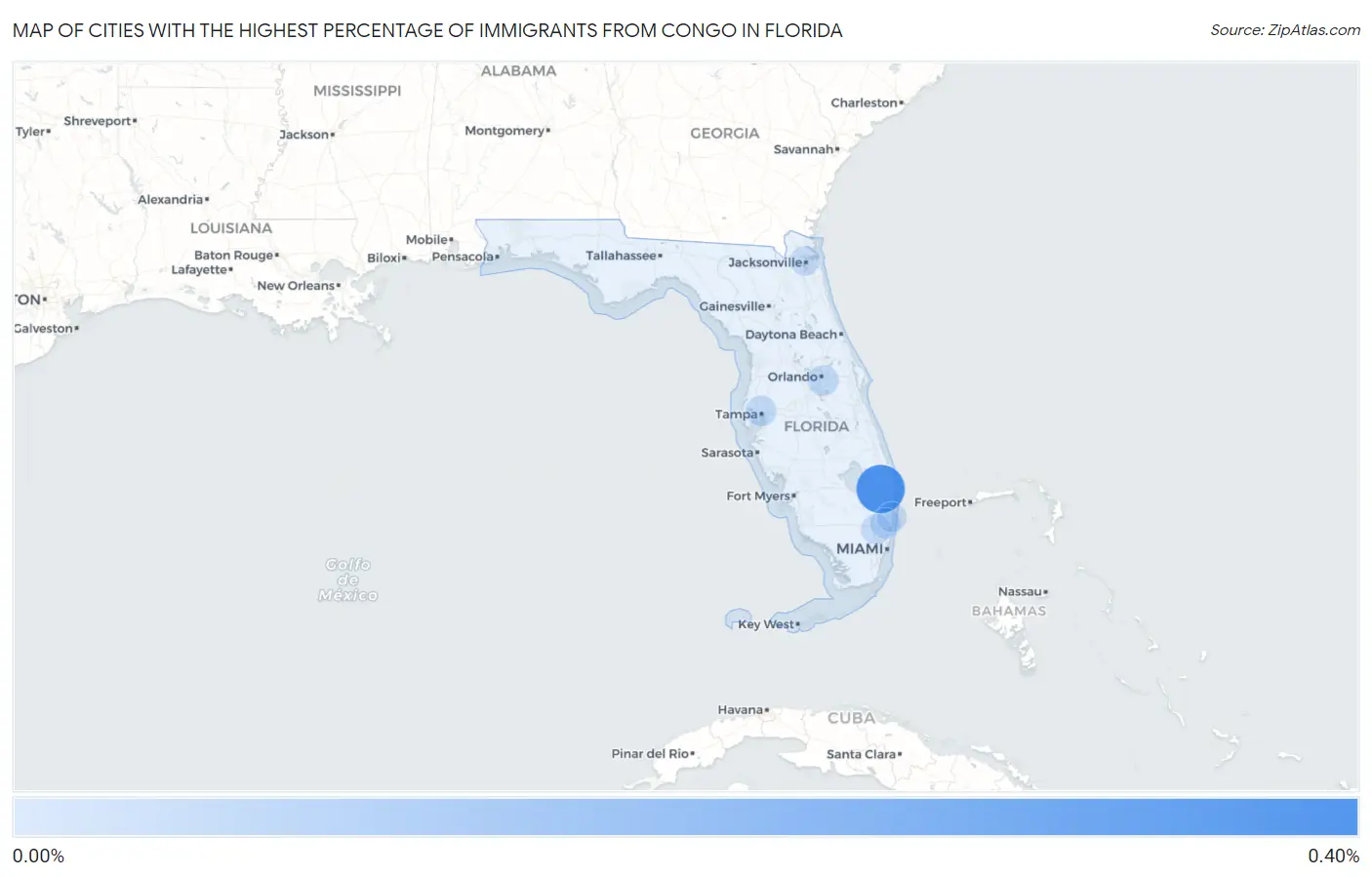 Cities with the Highest Percentage of Immigrants from Congo in Florida Map