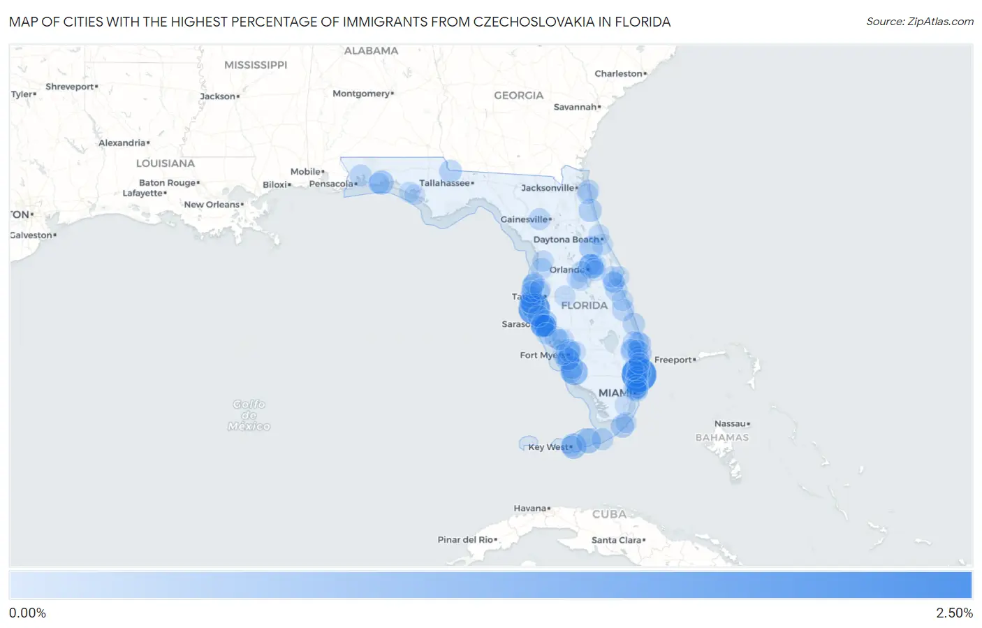Cities with the Highest Percentage of Immigrants from Czechoslovakia in Florida Map