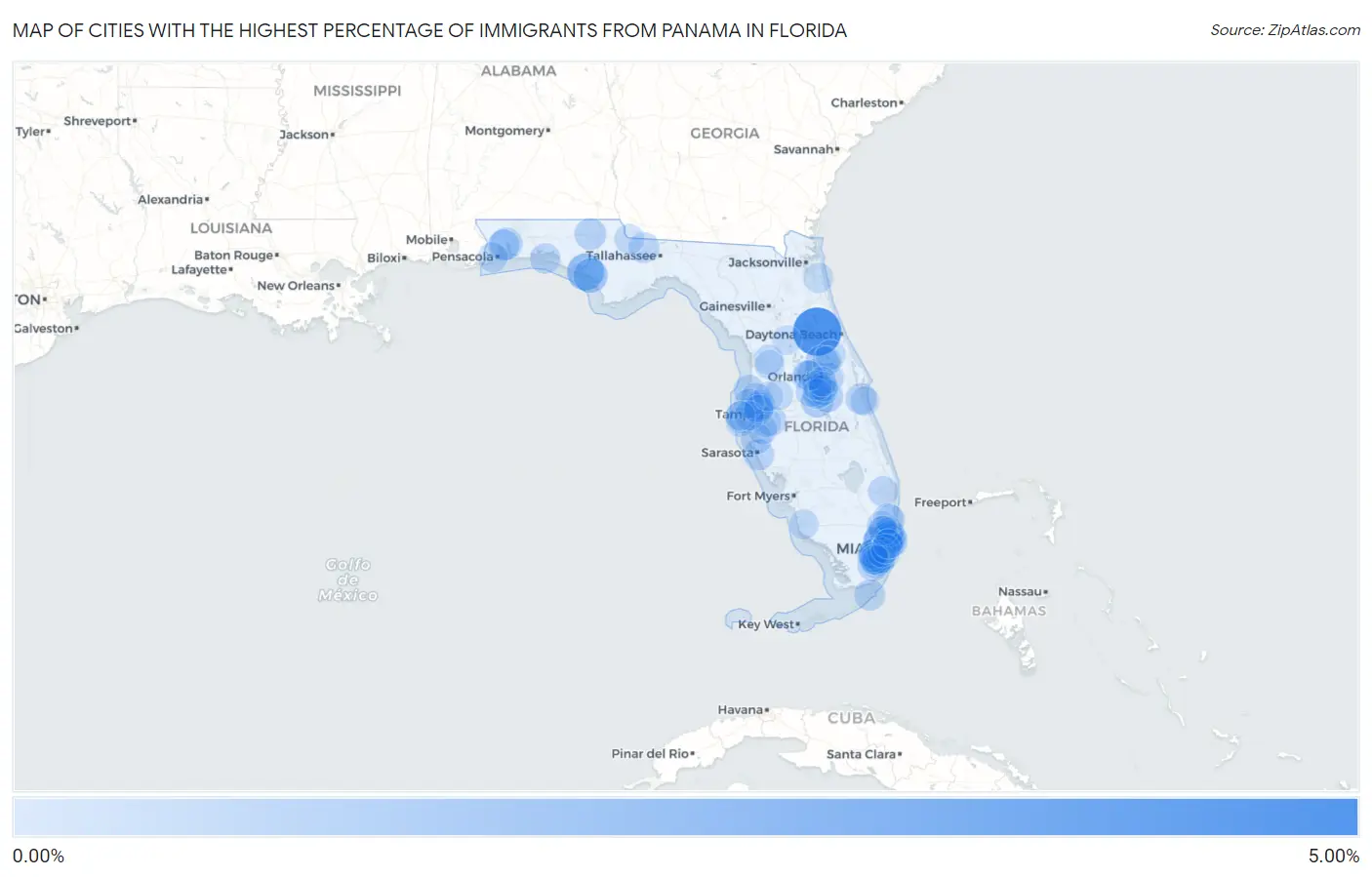 Cities with the Highest Percentage of Immigrants from Panama in Florida Map
