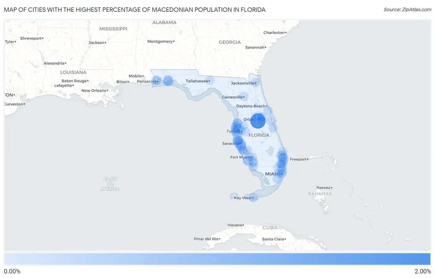 Cities with the Highest Percentage of Macedonian Population in Florida Map