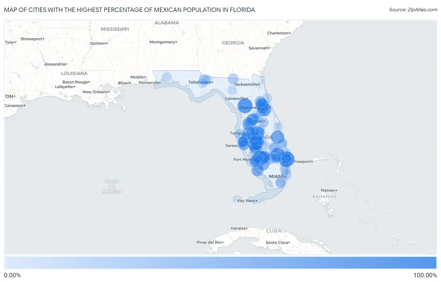 Cities with the Highest Percentage of Mexican Population in Florida Map