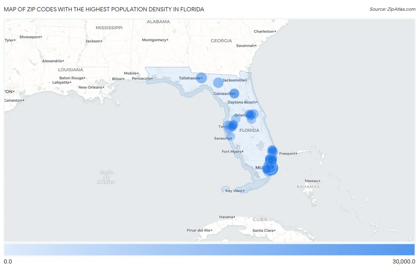Zip Codes with the Highest Population Density in Florida Map