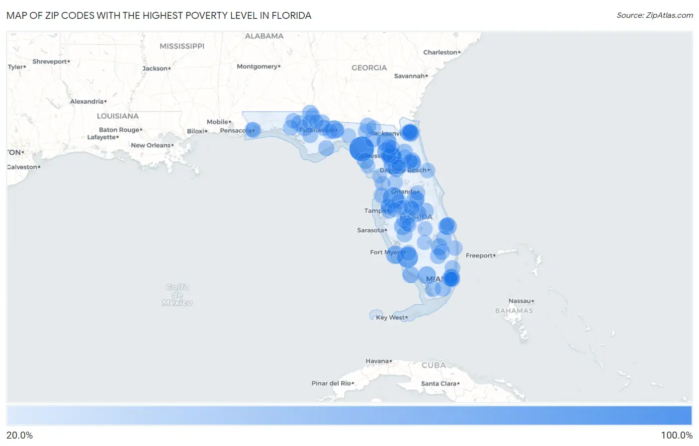 Zip Codes with the Highest Poverty Level in Florida Map