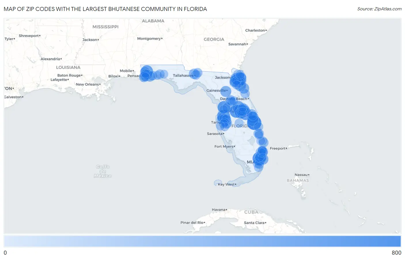 Zip Codes with the Largest Bhutanese Community in Florida Map