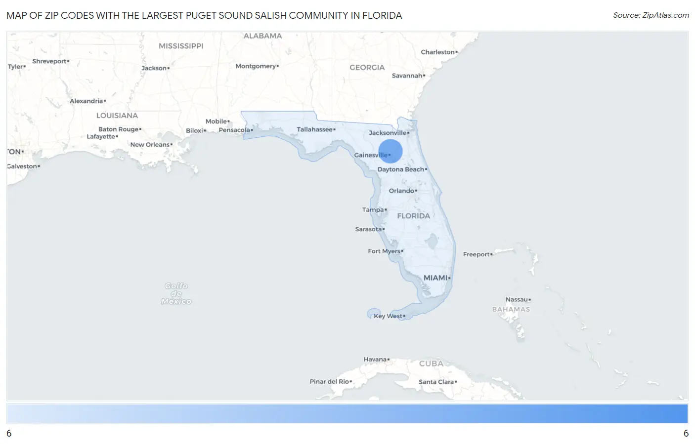 Zip Codes with the Largest Puget Sound Salish Community in Florida Map