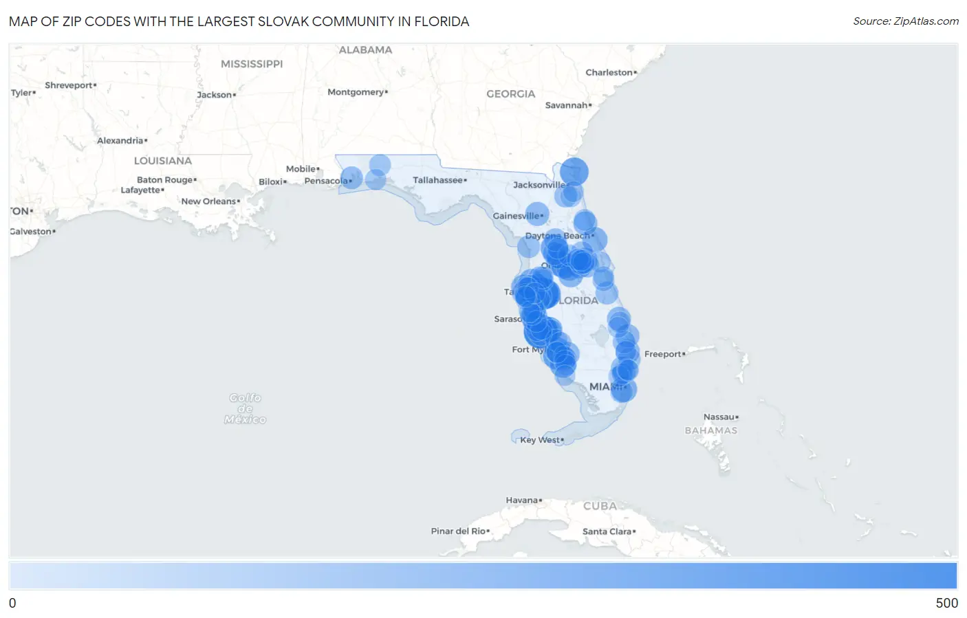 Zip Codes with the Largest Slovak Community in Florida Map