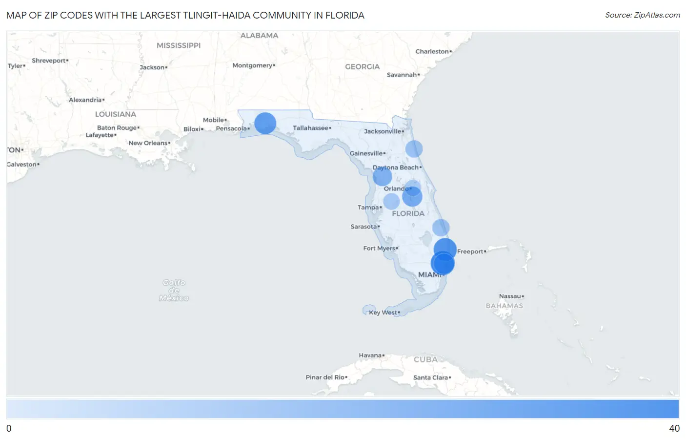 Zip Codes with the Largest Tlingit-Haida Community in Florida Map